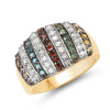Anillo de plata de ley .925 con baño de oro amarillo de 14 quilates y diamantes múltiples genuinos de 0.84 quilates