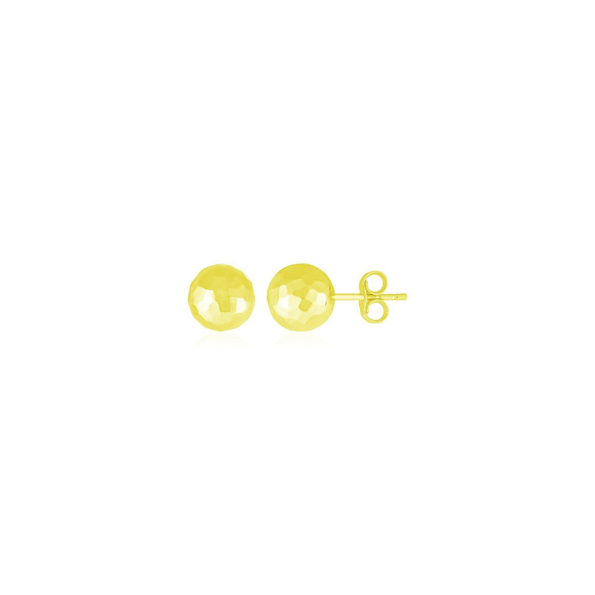 Pendientes de bola de oro amarillo de 14 quilates con textura facetada