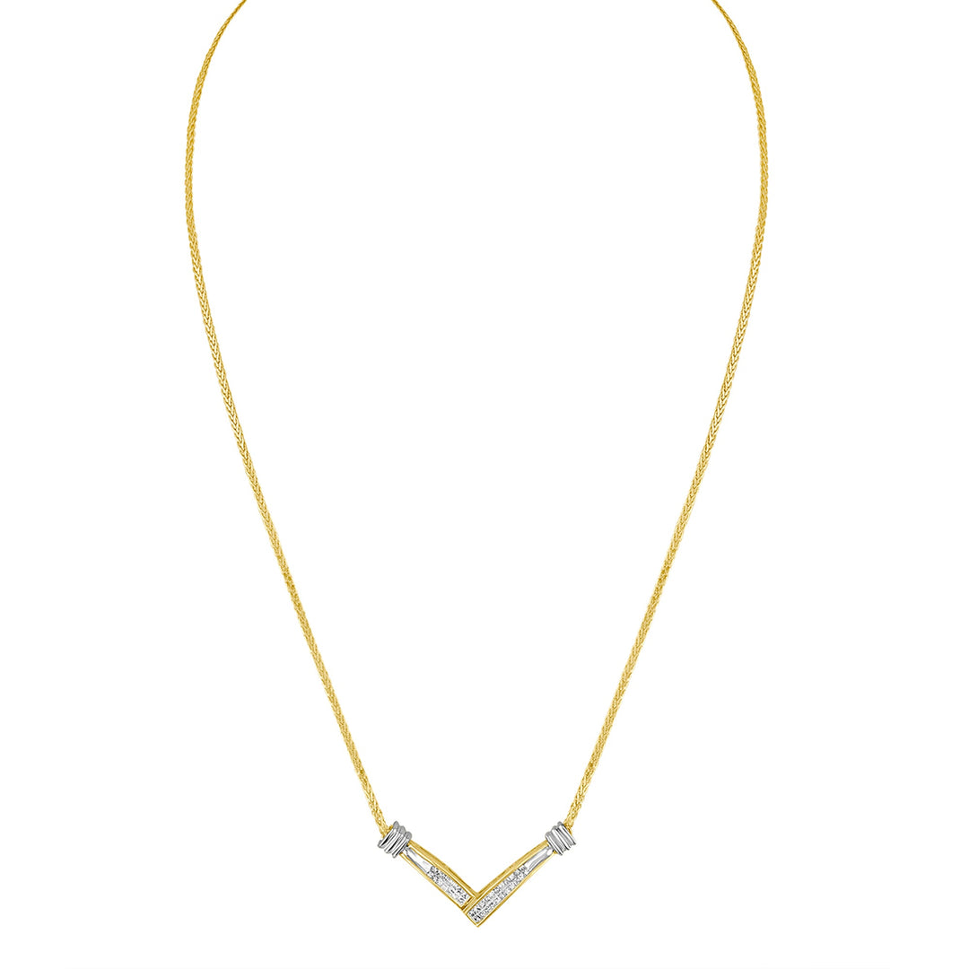 14K Yellow and White Gold 1/4 Cttw Princess Cut Diamond Channel-Set â€œVâ€ Shape 18" Pendant Necklace (H-I Color, SI2-I1 Clarity)