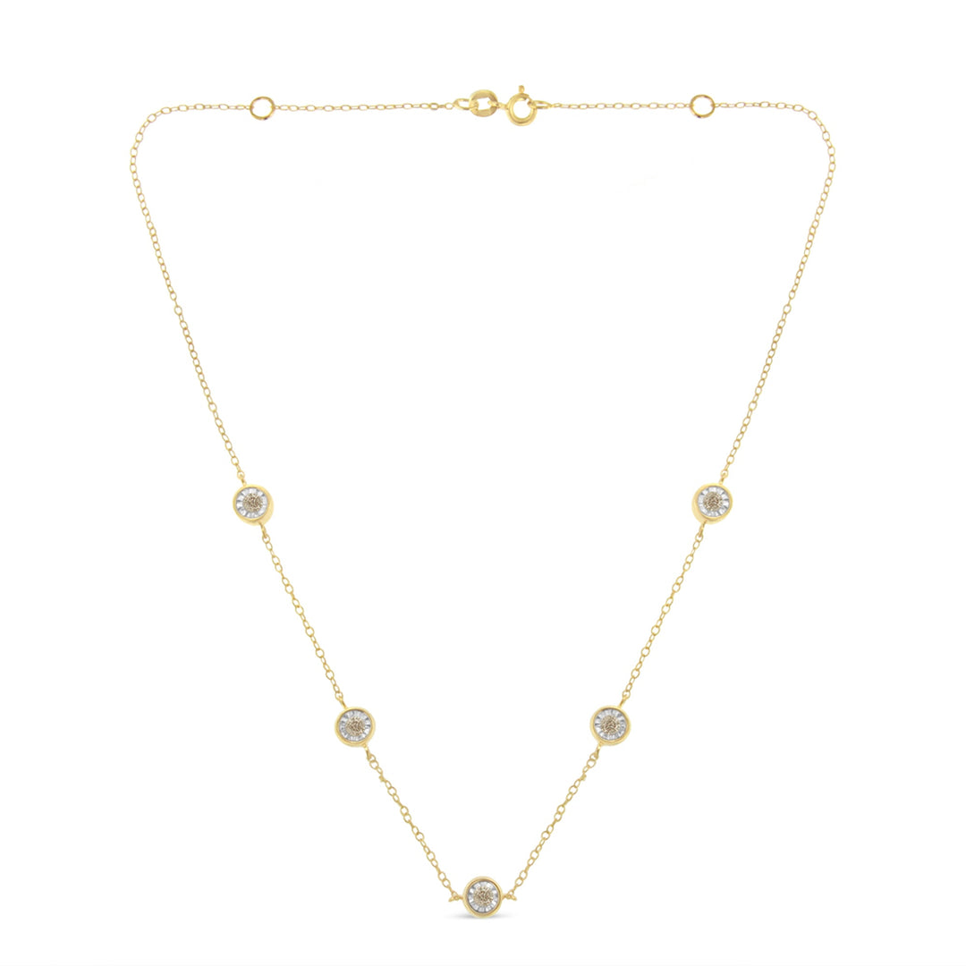 Yellow Color Plated Sterling Silver Diamond Station Necklace (1/2 cttw, K-L Color, I2-I3 Clarity)