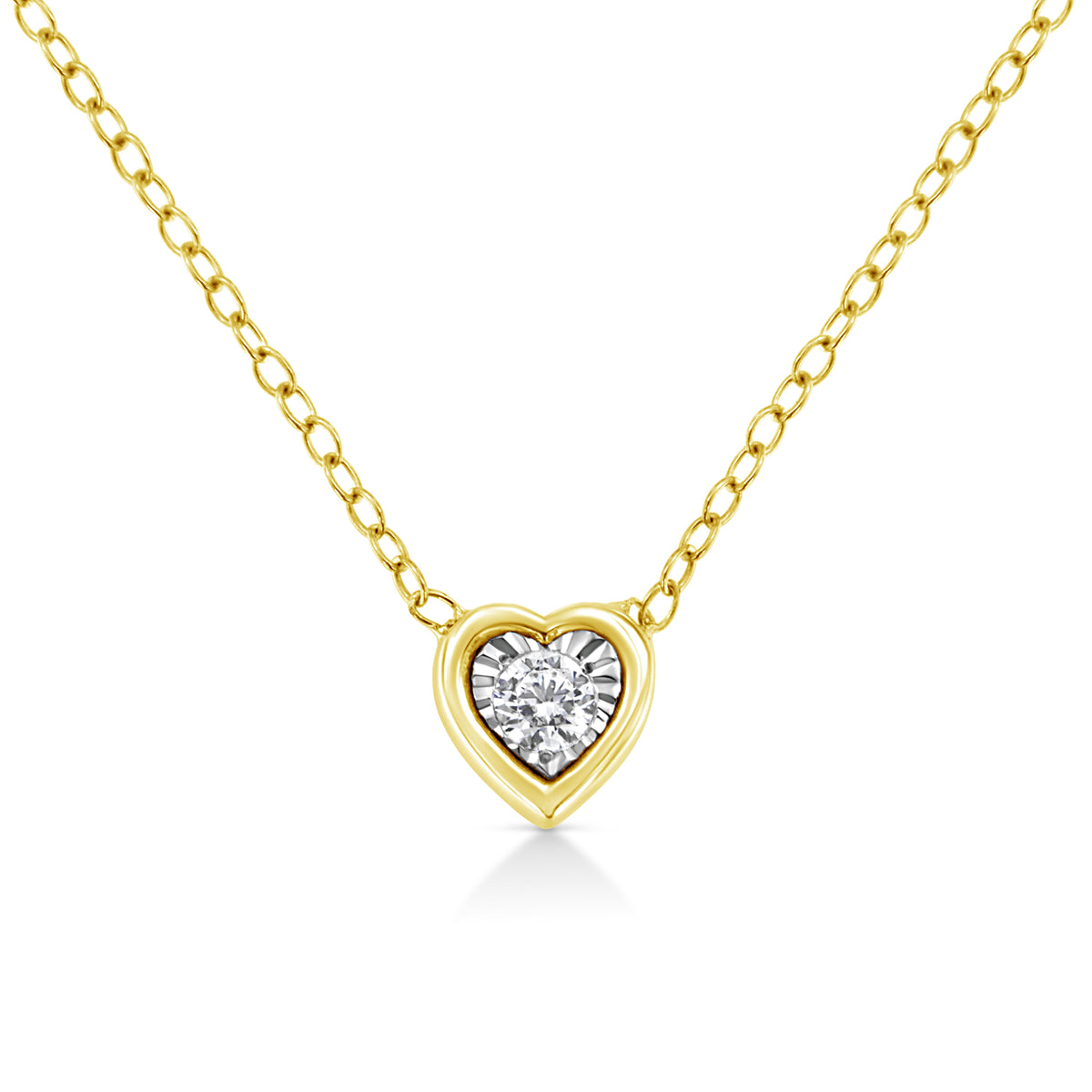 Collar con colgante cuadrado de 45,72 cm de oro amarillo de 10 K enchapado en plata de ley .925 con 1/10 quilates de diamante redondo en engaste de ilusión (color K-L, claridad I2-I3)