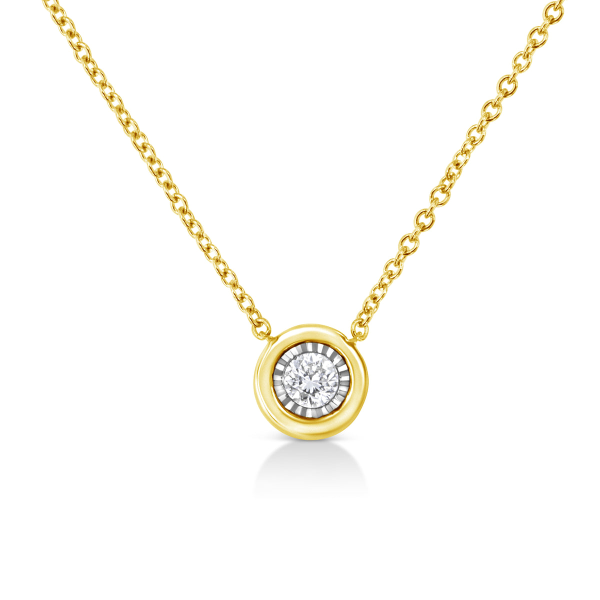 Collar con colgante cuadrado de 45,72 cm de oro amarillo de 10 K enchapado en plata de ley .925 con 1/10 quilates de diamante redondo en engaste de ilusión (color K-L, claridad I2-I3)