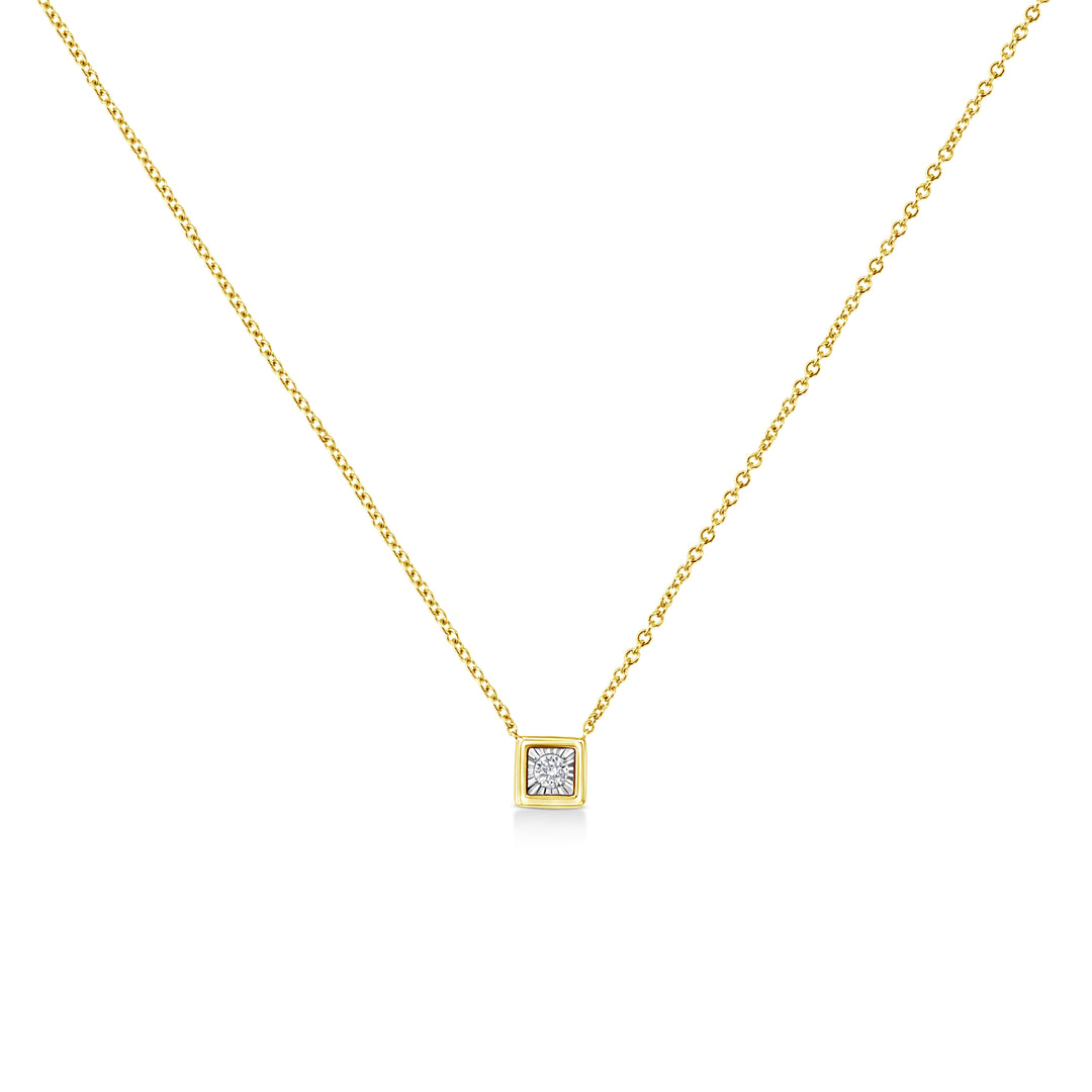 10K Yellow Gold Plated .925 Sterling Silver 1/10 Cttw Miracle Set Round Diamond Square Box Shape 18" Pendant Necklace (K-L Color, I2-I3 Clarity)