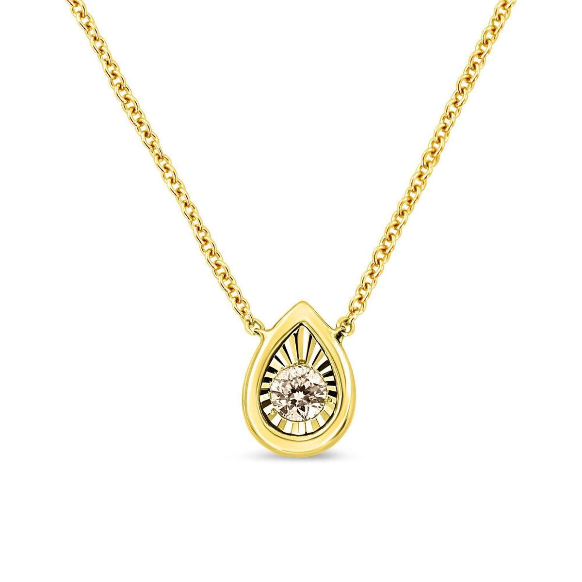 Collar con colgante cuadrado de 45,72 cm de oro amarillo de 10 K enchapado en plata de ley .925 con 1/10 quilates de diamante redondo en engaste de ilusión (color K-L, claridad I2-I3)