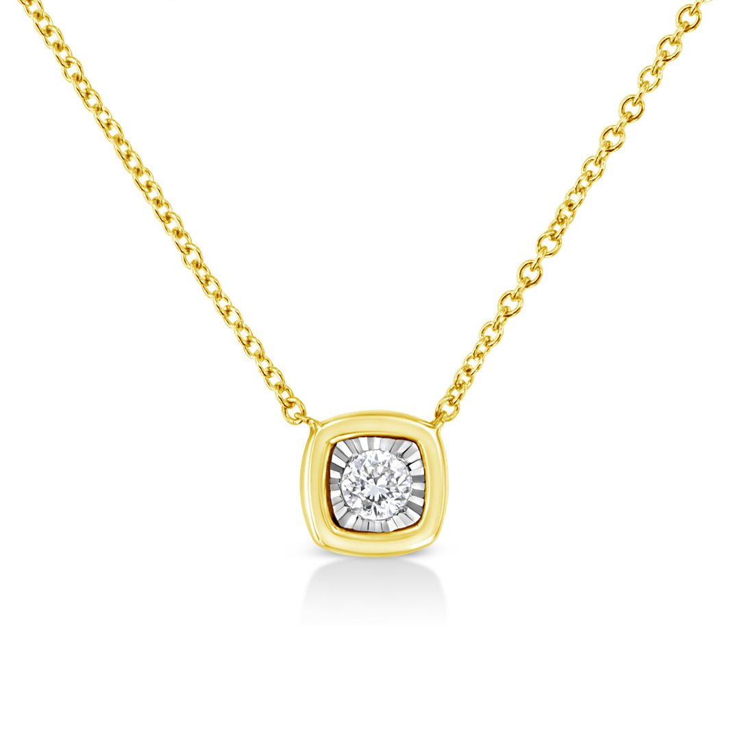 10K Yellow Gold Plated .925 Sterling Silver 1/10 Cttw Miracle Set Round Diamond Square Box Shape 18" Pendant Necklace (K-L Color, I2-I3 Clarity)