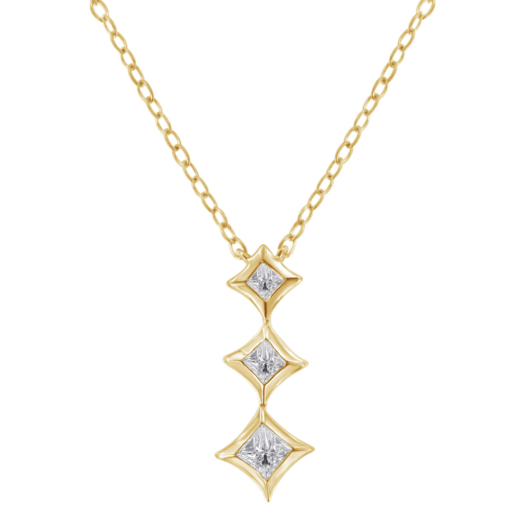 10K White Gold 1/5 Cttw Princess Cut Diamond 3 Stone Drop 18" Pendant Necklace (H-I Color, SI2-I1 Clarity)