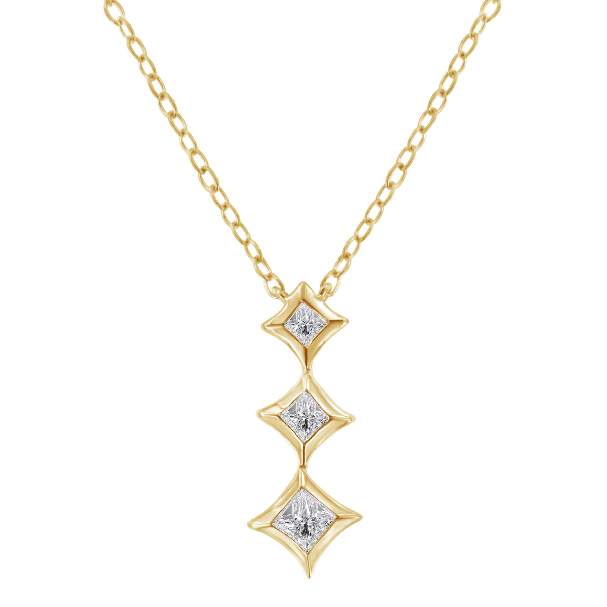 Collar con Colgante de Oro Blanco de 10K, 1/5 Cttw, con 3 Piedras de Diamantes Corte Princesa, 18" (Color H-I, Claridad SI2-I1)