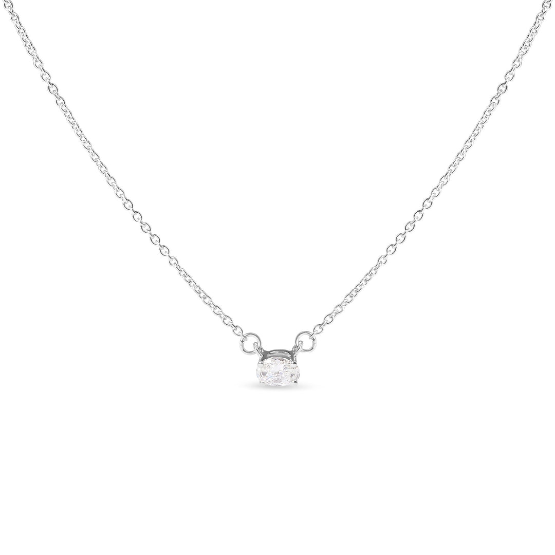 14K White Gold 1/4 Cttw Lab Grown Oval Solitaire Diamond East West 18" Pendant Necklace (G-H Color, VS2-SI1 Clarity)