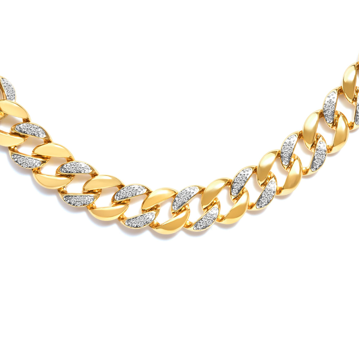 Collar de eslabones cubanos de plata de ley .925 chapado en oro amarillo de 14K con diamantes de 1,0 quilates (color I-J, claridad I3) - 18 pulgadas