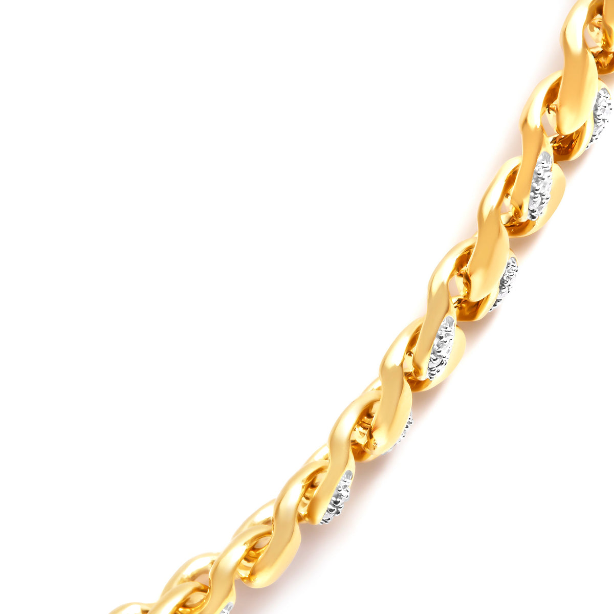Collar de eslabones cubanos de plata de ley .925 chapado en oro amarillo de 14K con diamantes de 1,0 quilates (color I-J, claridad I3) - 18 pulgadas
