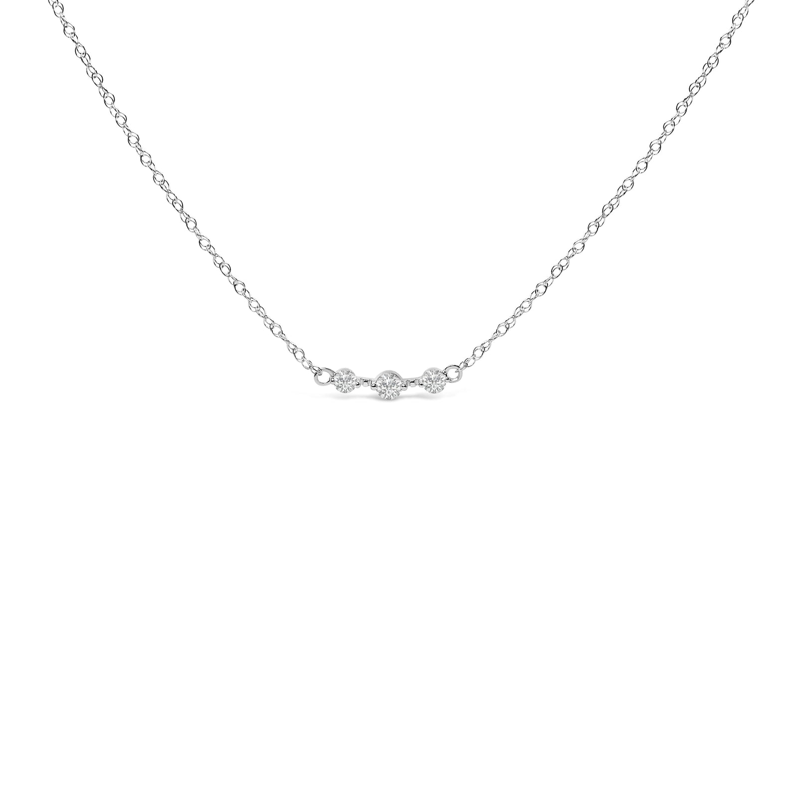 Sterling Silver 1/5 Cttw Lab Grown Diamond 3 Stone Station Necklace