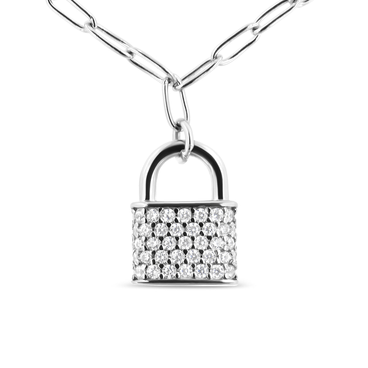 Collar con colgante de plata de ley 925 con candado de diamante de 1/4 Cttw de 45,72 cm con cadena de eslabones (color H-I, claridad SI2-I1)