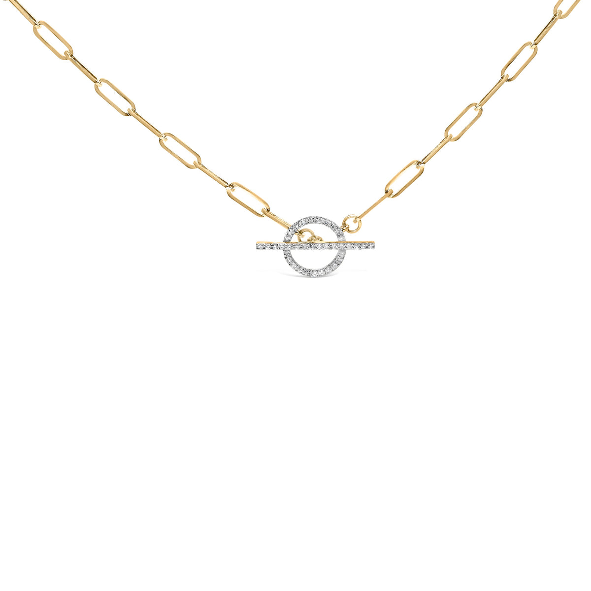 Collar de oro amarillo de 14 K con eslabones tipo clip, diamante de 1/4 qt (color I-J, claridad I1-I2) y cierre de palanca, 45,72 cm