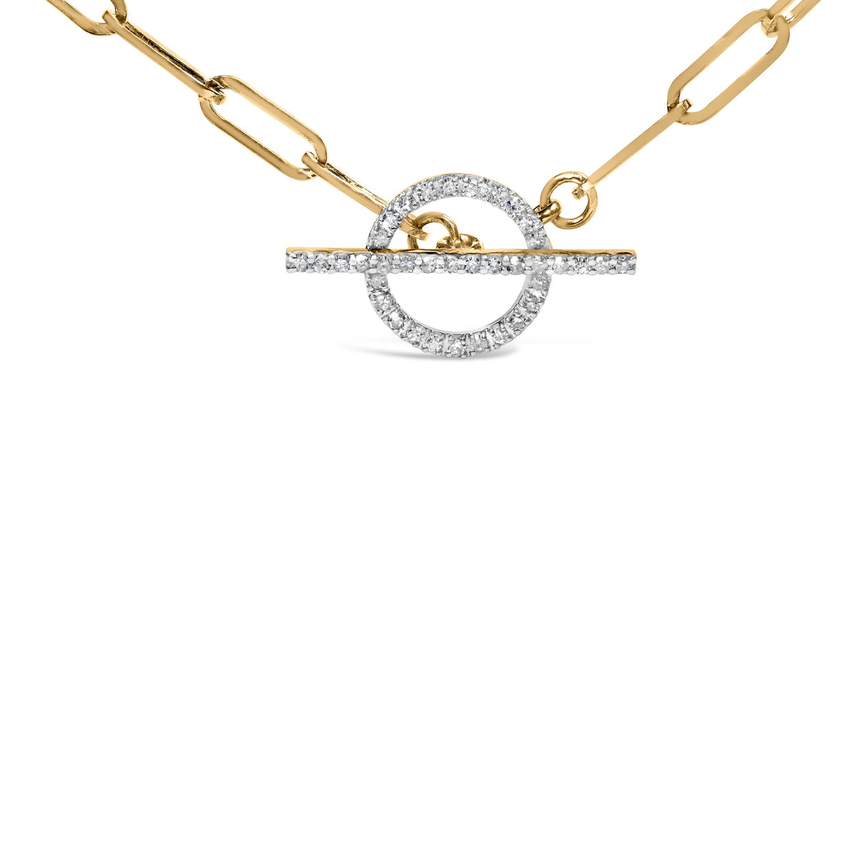 Collar de oro amarillo de 14 K con eslabones tipo clip, diamante de 1/4 qt (color I-J, claridad I1-I2) y cierre de palanca, 45,72 cm
