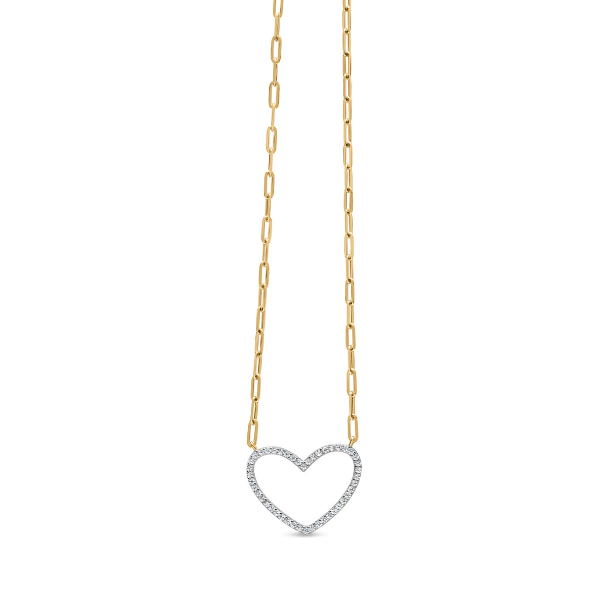 Collar con colgante de corazón abierto de plata de ley 925 chapado en oro amarillo de 14 quilates con diamantes de 1/4 Cttw y cadena de eslabones tipo clip (color I-J, claridad I2-I3) - 45.72 cm