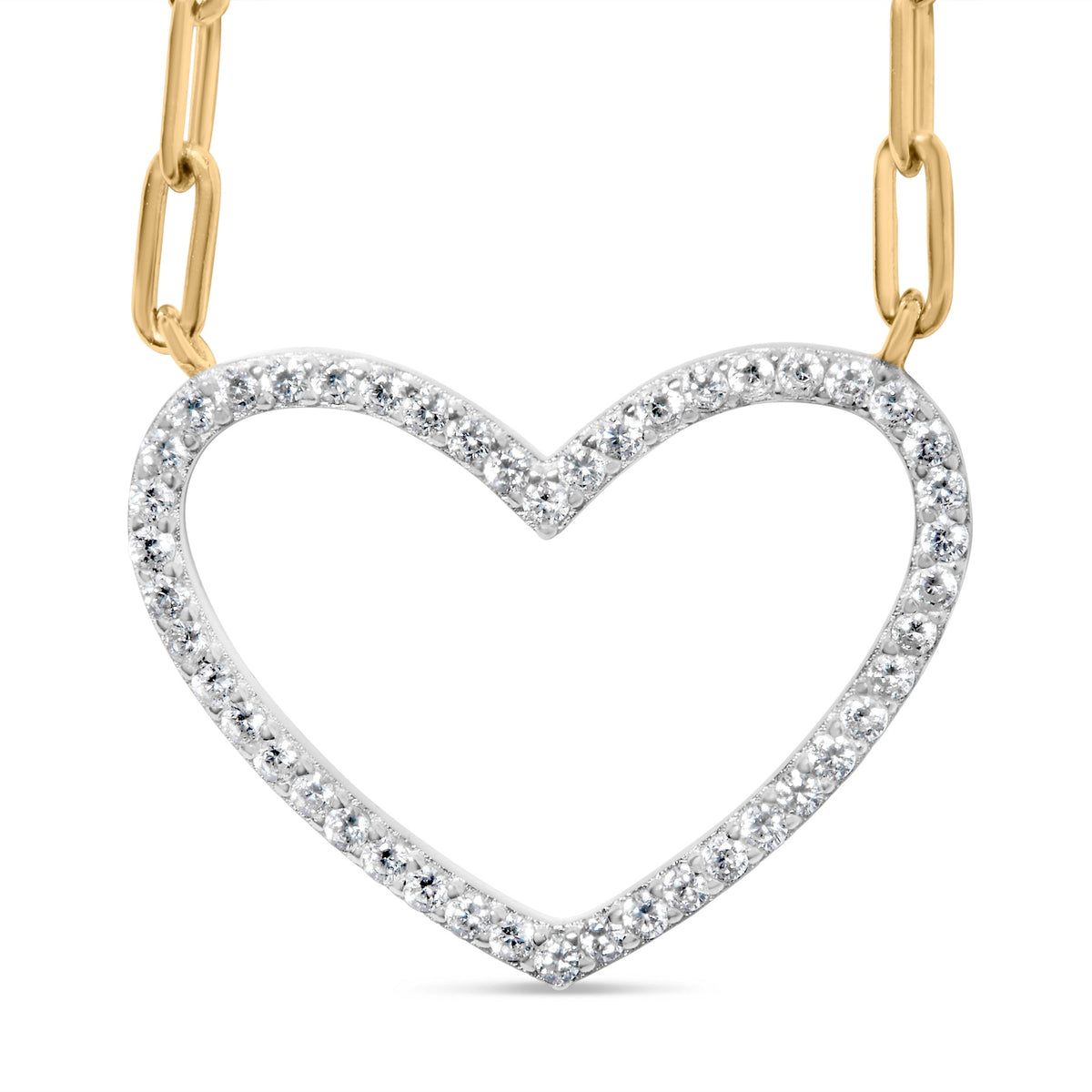 Collar con colgante de corazón abierto de plata de ley 925 chapado en oro amarillo de 14 quilates con diamantes de 1/4 Cttw y cadena de eslabones tipo clip (color I-J, claridad I2-I3) - 45.72 cm