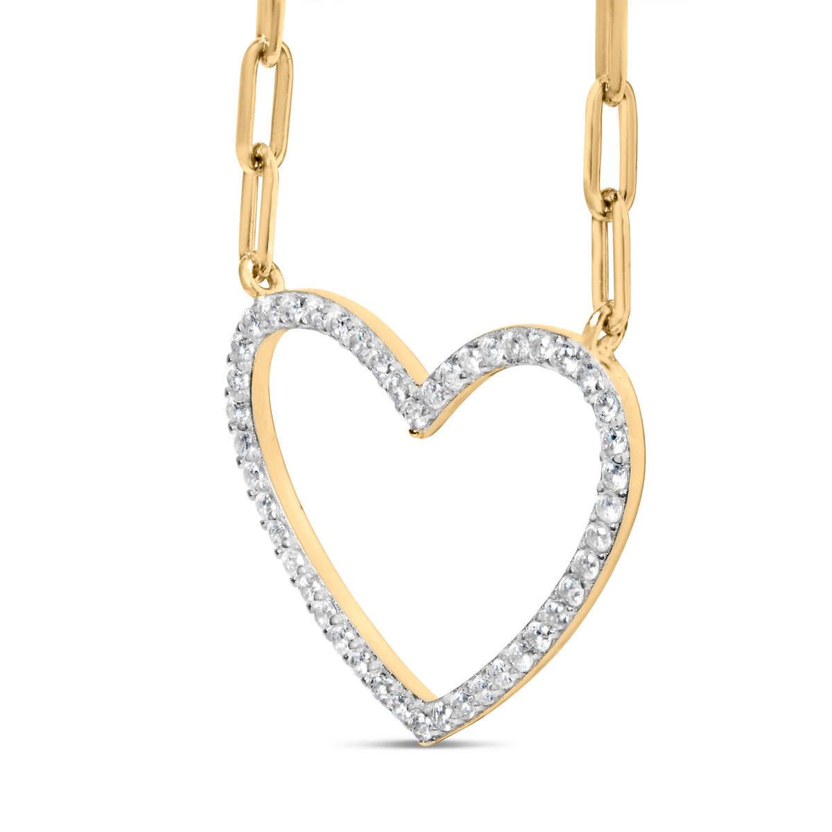 Collar con colgante de corazón abierto de plata de ley 925 chapado en oro amarillo de 14 quilates con diamantes de 1/4 Cttw y cadena de eslabones tipo clip (color I-J, claridad I2-I3) - 45.72 cm