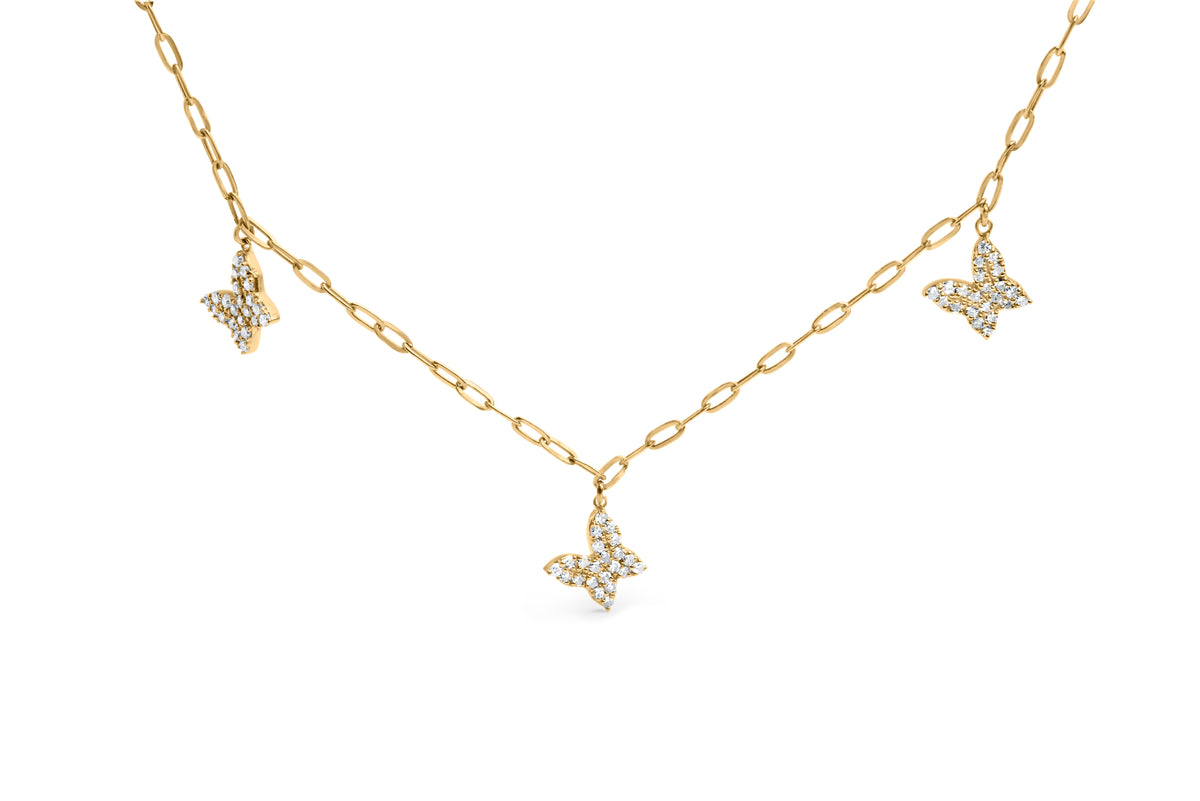 Cadena de oro amarillo de 14 quilates con diamantes de 1/2 quilate en forma de mariposa y clip (color I-J, claridad I1-I2) - Ajustable de 15 a 17 pulgadas