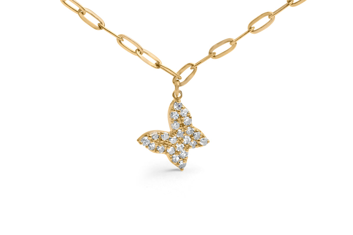 Cadena de oro amarillo de 14 quilates con diamantes de 1/2 quilate en forma de mariposa y clip (color I-J, claridad I1-I2) - Ajustable de 15 a 17 pulgadas