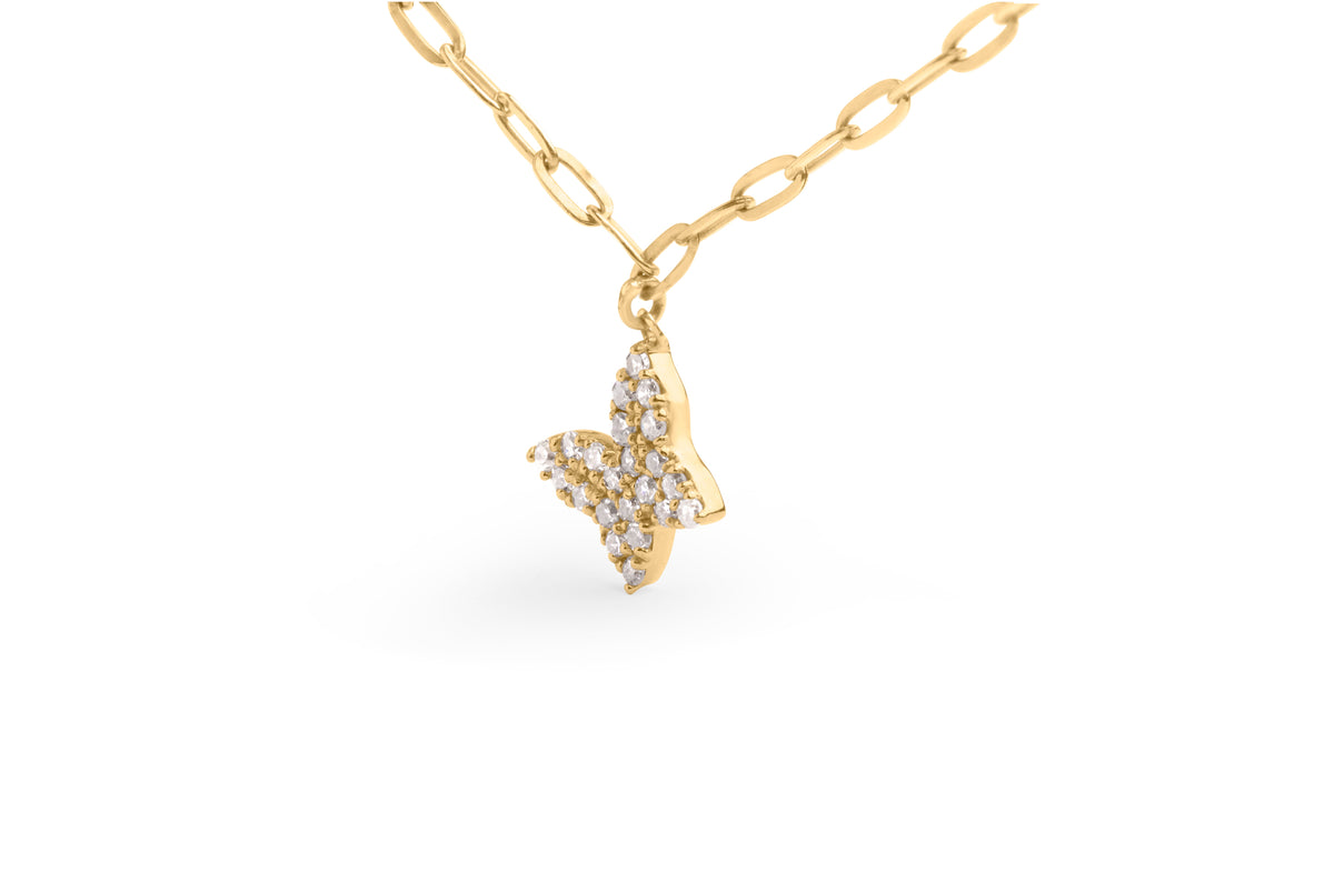 Cadena de oro amarillo de 14 quilates con diamantes de 1/2 quilate en forma de mariposa y clip (color I-J, claridad I1-I2) - Ajustable de 15 a 17 pulgadas