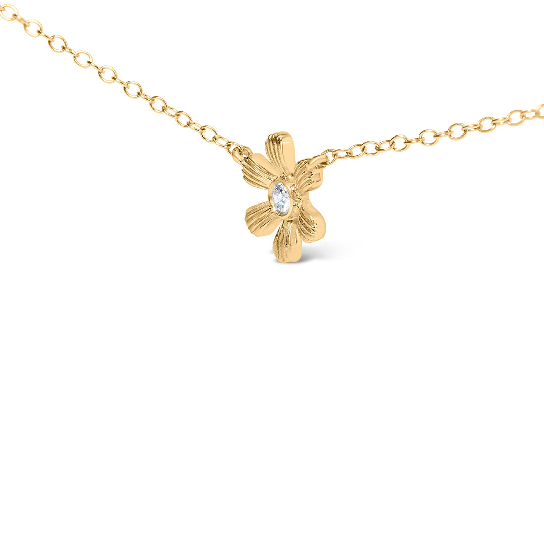 Cadena con colgante de estación floral con diamantes de oro amarillo de 10 quilates y 1/8 Cttw (Color I-J, Claridad I1-I2)