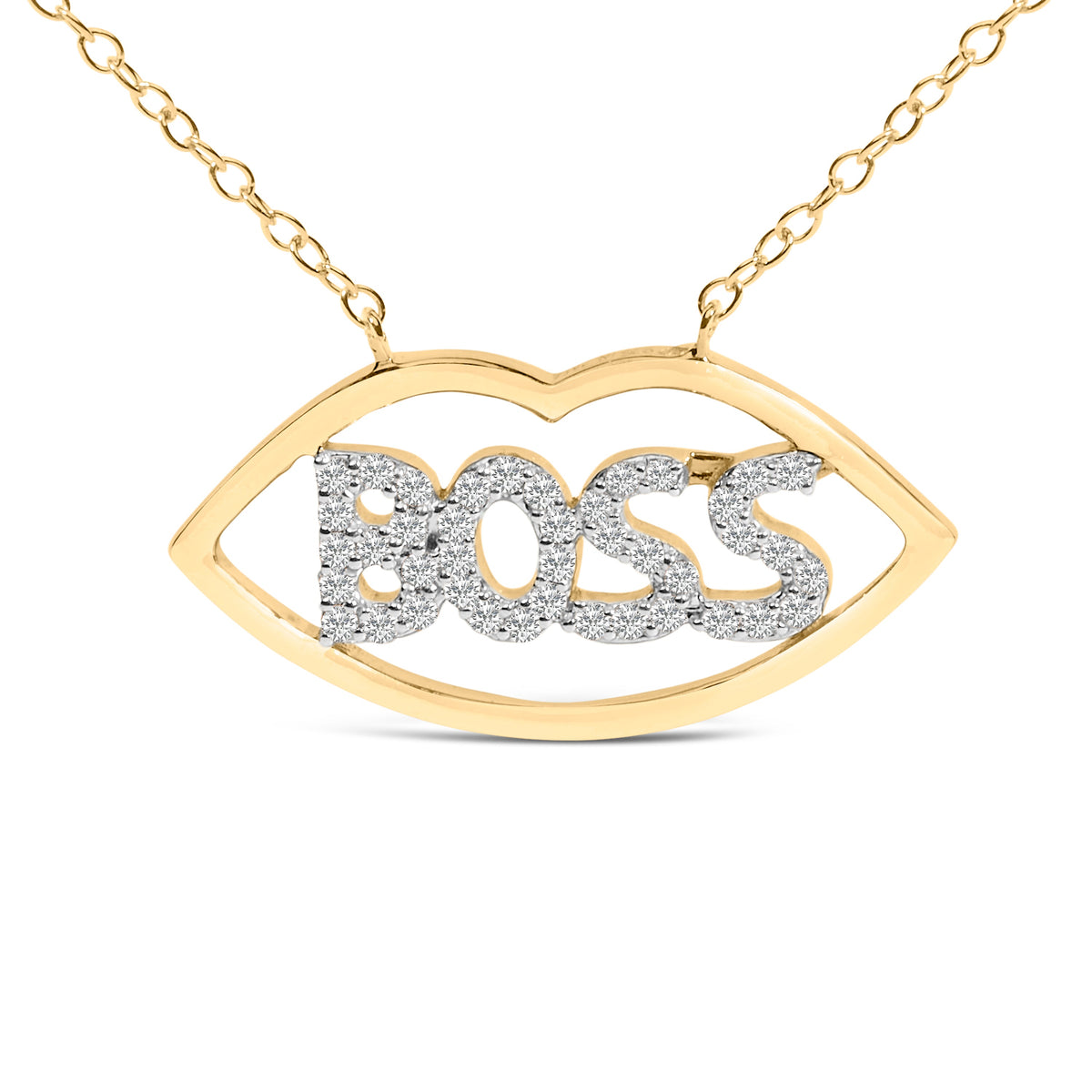 Collar con colgante "Boss" de plata chapada en oro amarillo de 14 quilates con diamantes de 0,25 quilates - 18 pulgadas