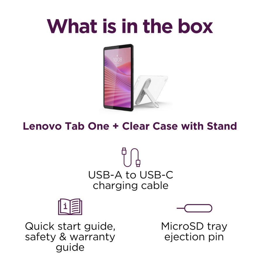 Lenovo Tab One 8.7" 64GB/4GB RAM Android 14 (ZAF00043US) (Includes Clear Case with Built-in Kickstand) Luna Grey (NEW)
