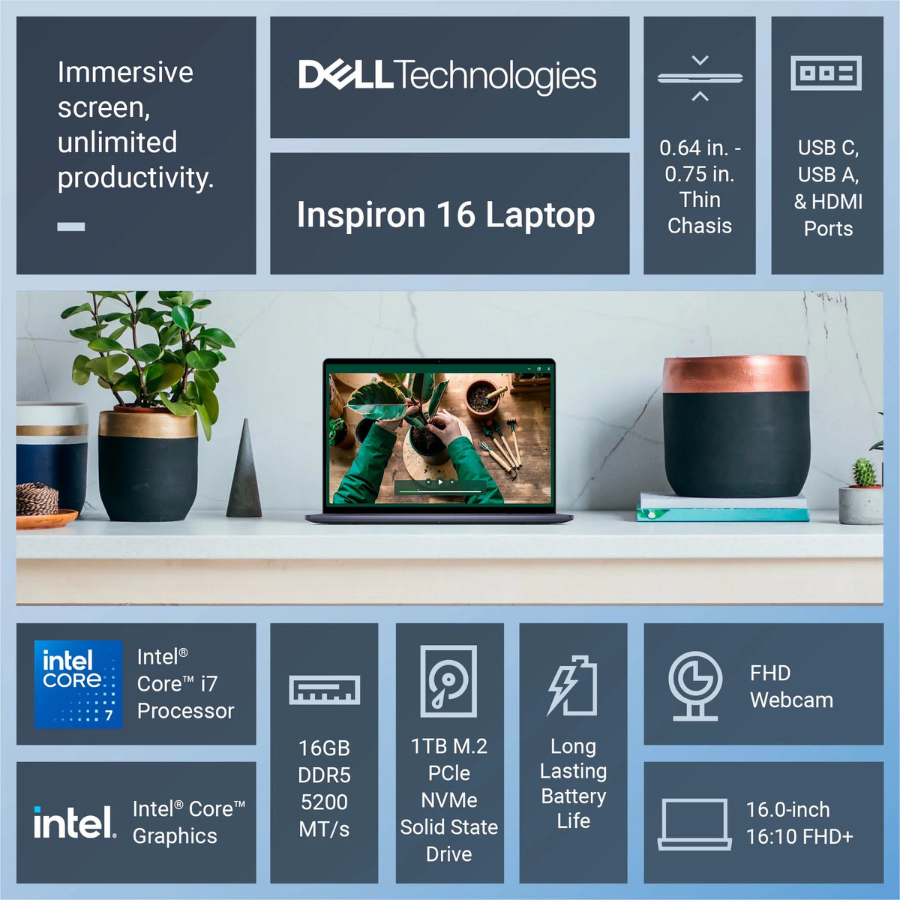 Portátil Dell Inspiron 16 (i5640-7449BLU-PUS) 1TB/16GB RAM Azul Medianoche (NUEVO)