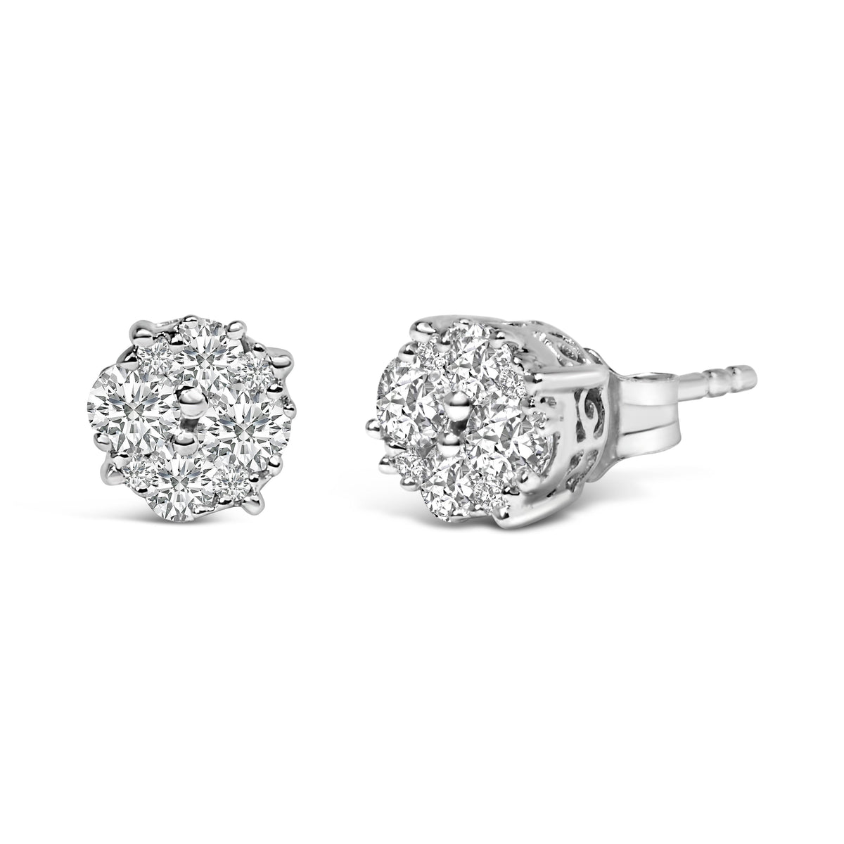 Pendientes de tuerca de plata esterlina .925 con diamantes redondos en engaste de garra de 1/2 quilate (color I-J, claridad I2-I3)