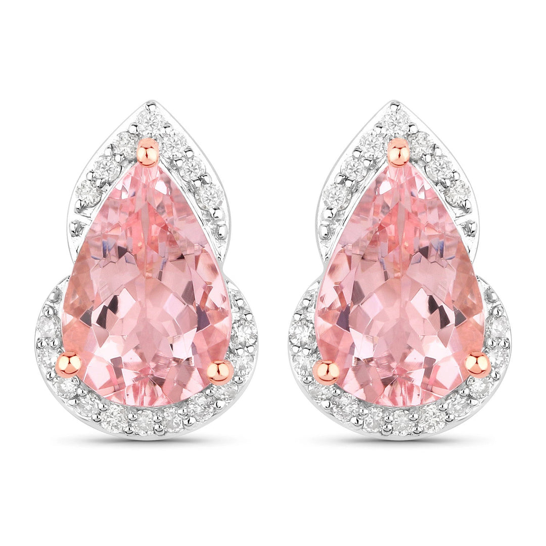 Pendientes de oro rosa de 14 quilates con morganita auténtica de 2,37 quilates y diamantes blancos
