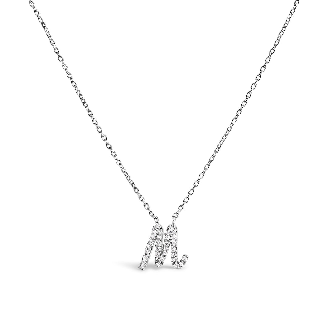 10K White Gold Diamond Accent "A" Initial Script Style Pendant Necklace