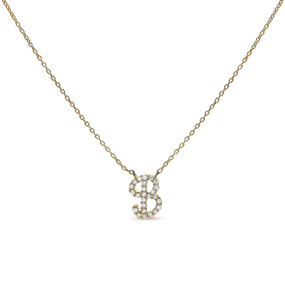 10K White Gold Diamond Accent "A" Initial Script Style Pendant Necklace