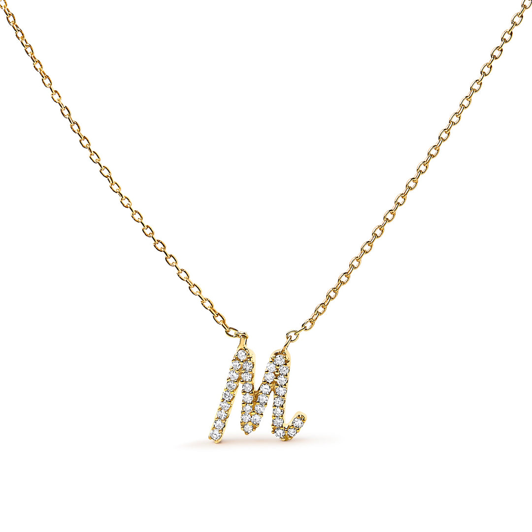 10K White Gold Diamond Accent "A" Initial Script Style Pendant Necklace