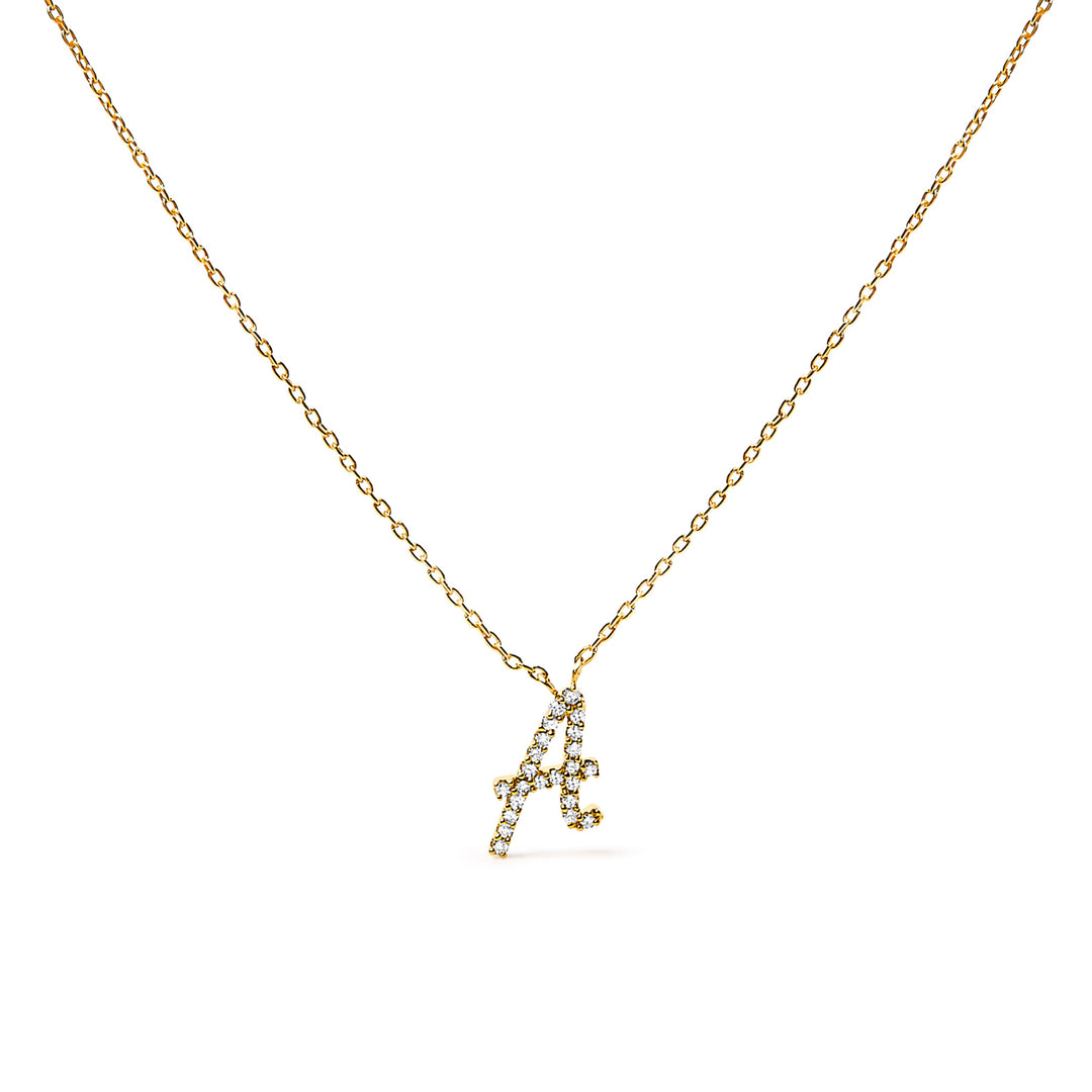 10K White Gold Diamond Accent "A" Initial Script Style Pendant Necklace
