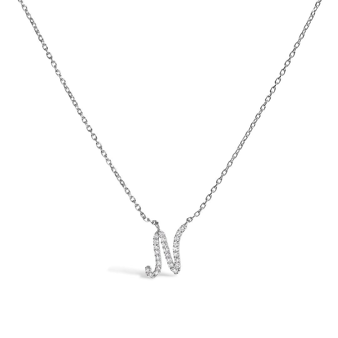 10K White Gold Diamond Accent "A" Initial Script Style Pendant Necklace