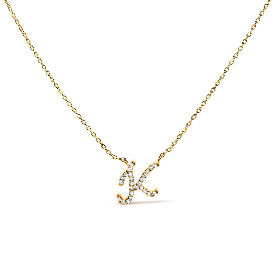 14K White Gold Diamond Accent "A" Initial Script Style Pendant Necklace