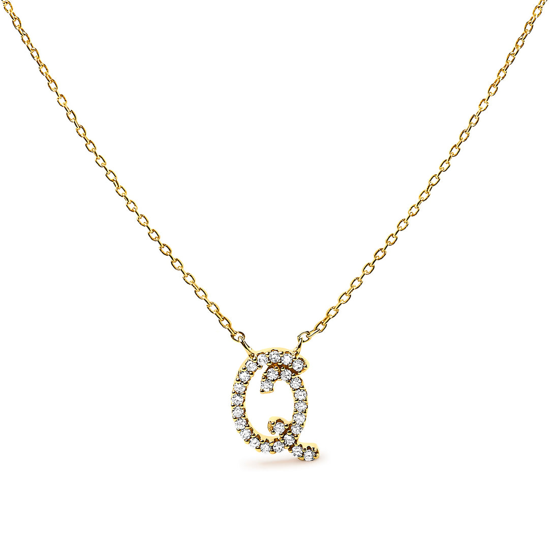 10K White Gold Diamond Accent "A" Initial Script Style Pendant Necklace