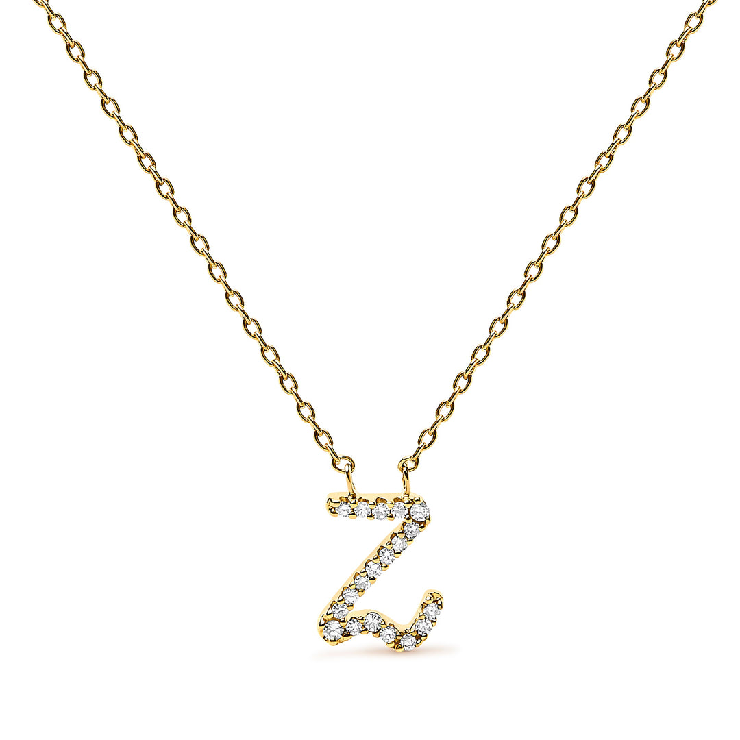 10K White Gold Diamond Accent "A" Initial Script Style Pendant Necklace