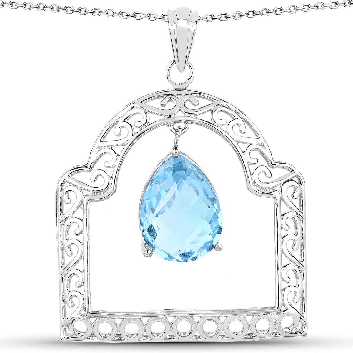 Colgante de plata de ley .925 con topacio azul suizo auténtico de 10.50 quilates