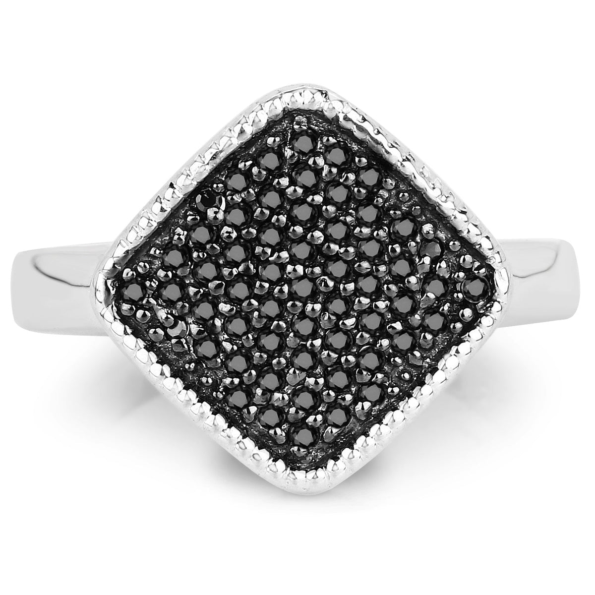 Anillo de Plata Fina de .925 con Diamante Negro Genuino de 0.24 Quilates