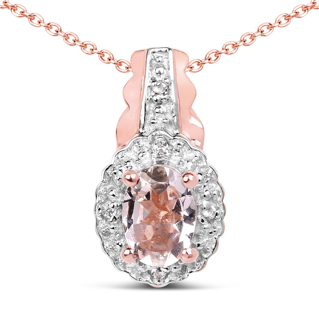 14K Rose Gold Plated 0.73 Carat Genuine Morganite & White Topaz .925 Sterling Silver Pendant