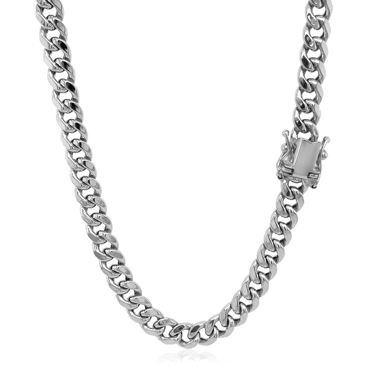 Cadena cubana semi-sólida de oro blanco de 14k y 5.5mm de Miami