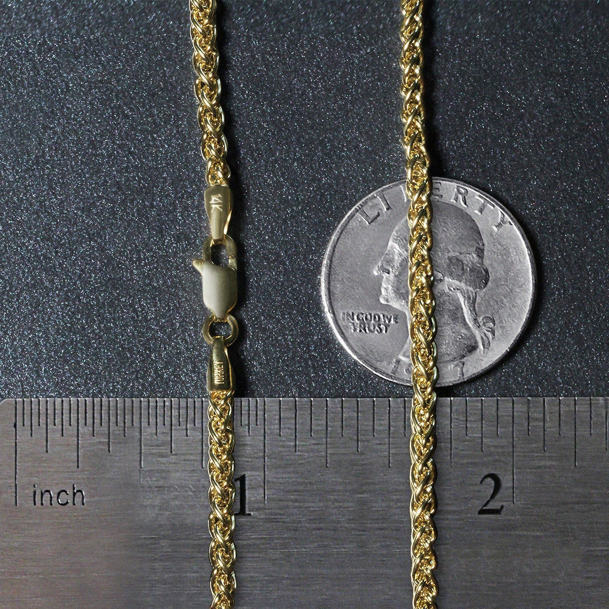 Cadena de trigo de oro amarillo de 14k y 2,8 mm de peso ligero