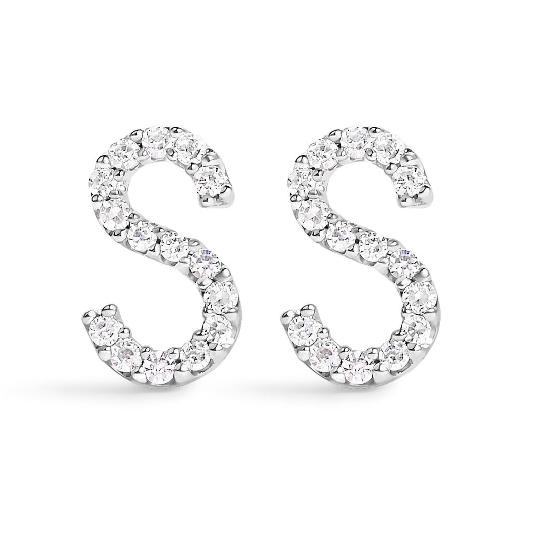 10K White Gold 1/10 Cttw Diamond Initial â€œAâ€ Stud Earring