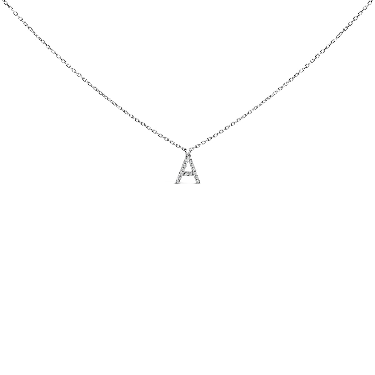 10K White Gold Diamond Accent "A" Block Initial Pendant Necklace
