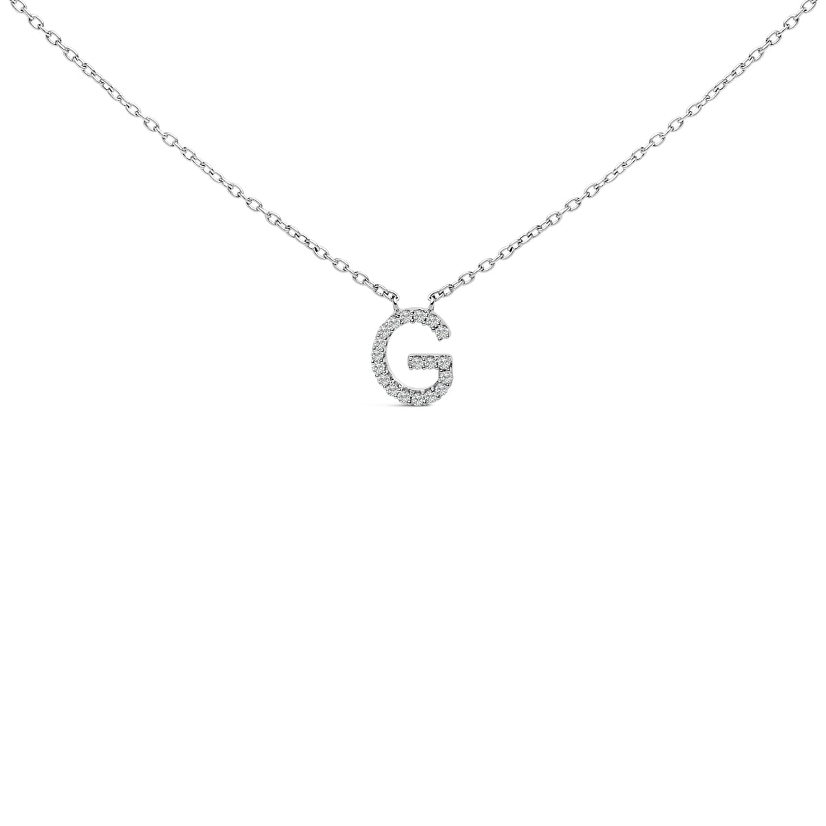 10K White Gold Diamond Accent "A" Block Initial Pendant Necklace