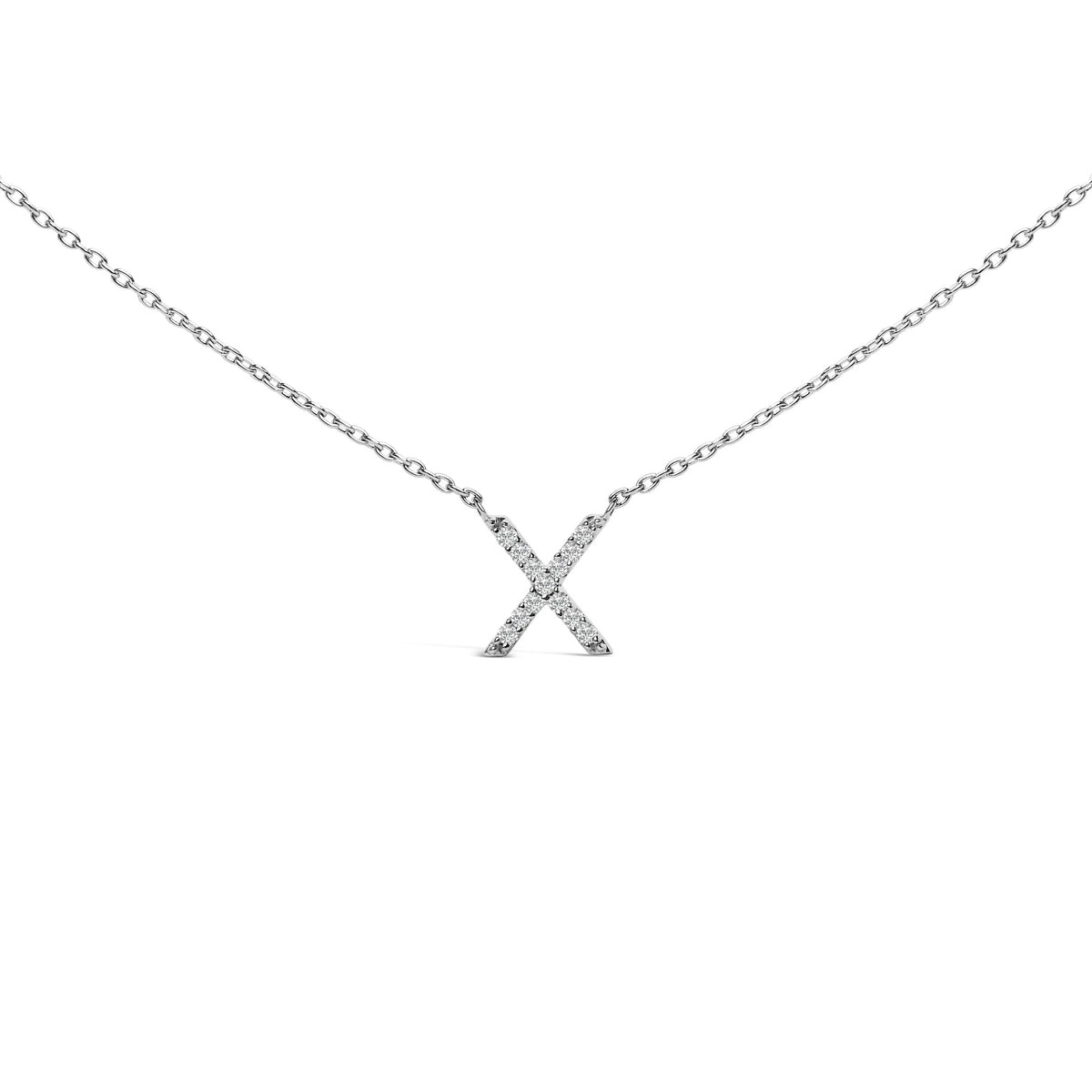 10K White Gold Diamond Accent "A" Block Initial Pendant Necklace