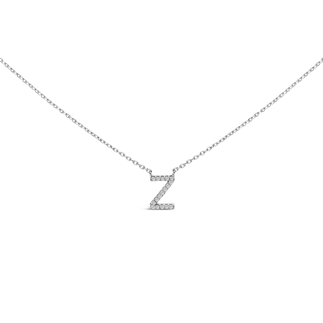 10K White Gold Diamond Accent "A" Block Initial Pendant Necklace