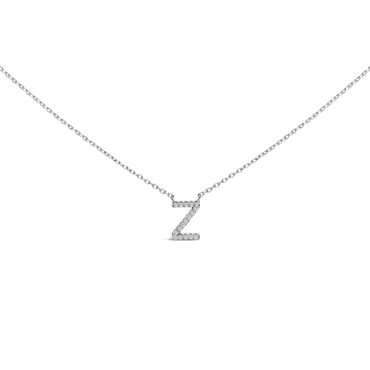 10K White Gold Diamond Accent "A" Block Initial Pendant Necklace