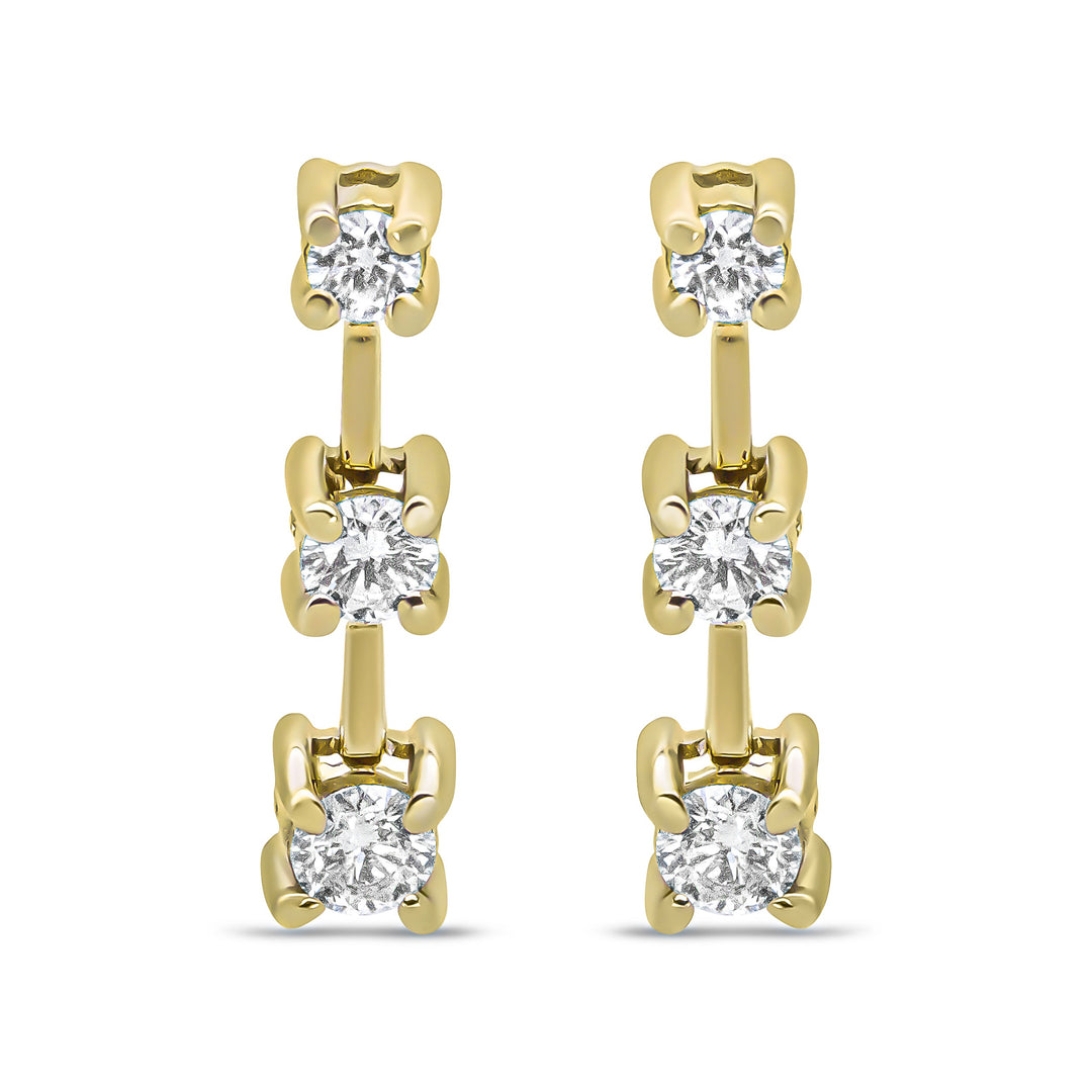 14K Yellow Gold 1/2 Cttw Round Diamond 3 Stone Graduated Linear Drop Past, Present and Future Stud Earrings (H-I Color, SI1-SI2 Clarity)